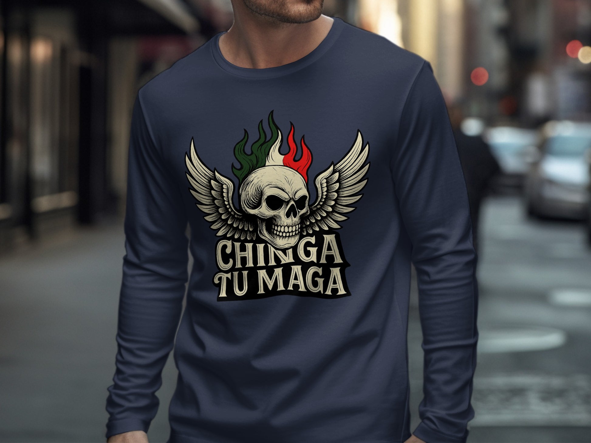 Stylish Chinga Tu Maga Graphic Long Sleeve Tee