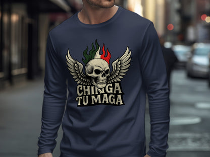 Stylish Chinga Tu Maga Graphic Long Sleeve Tee