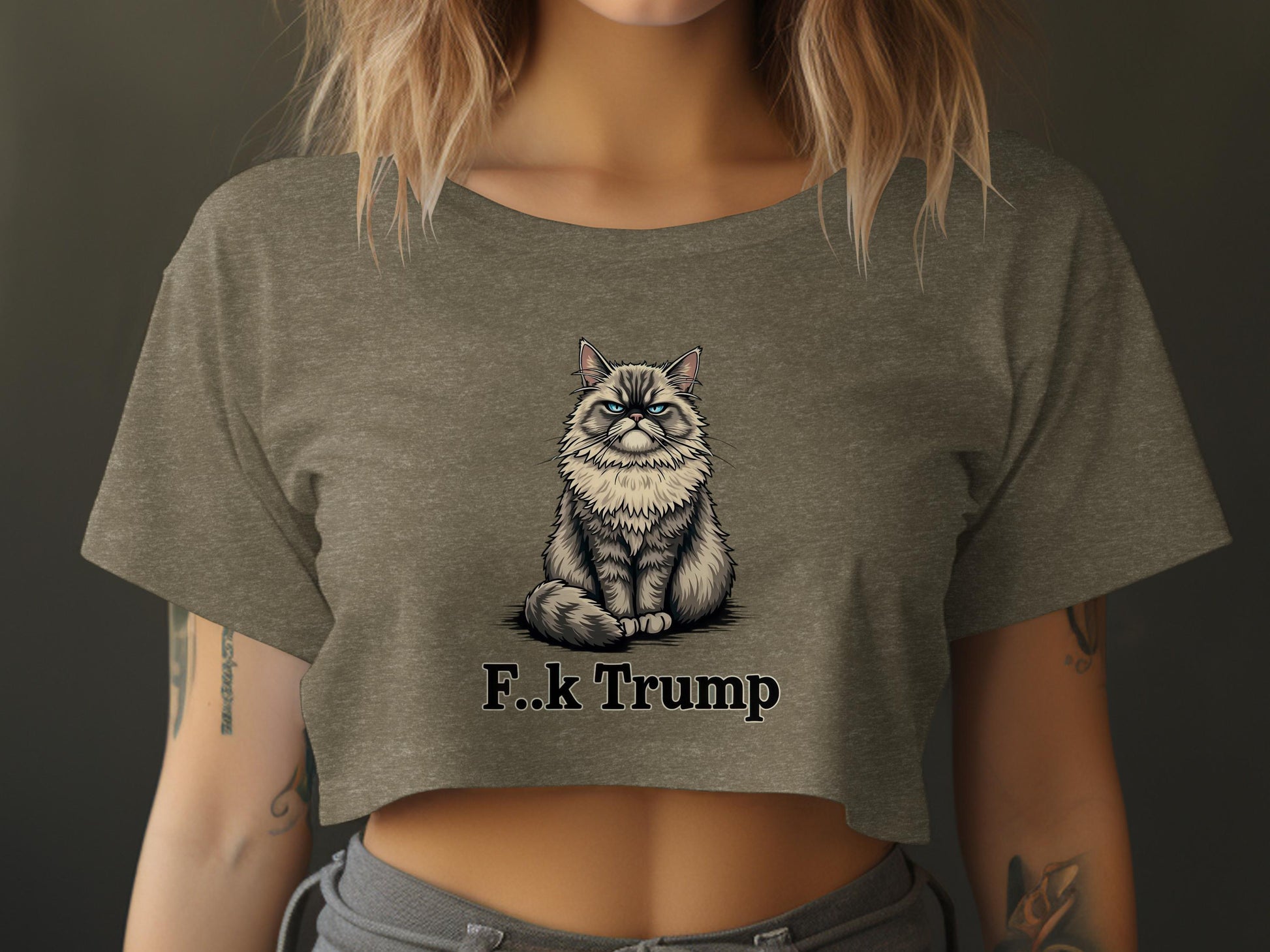 F k Trump Cat Illustration Graphic Crop Top product