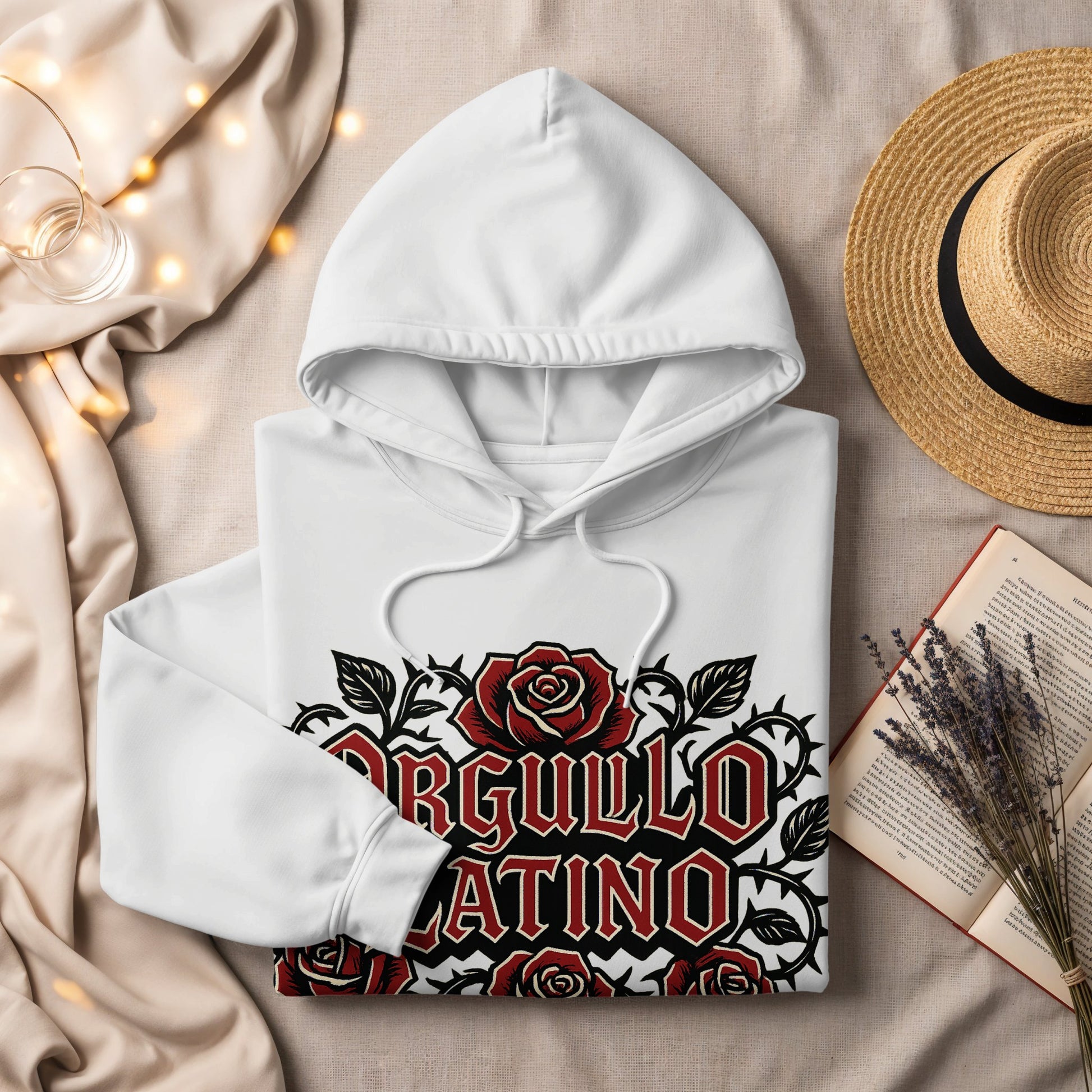 Orgullo Latino Hoodie with Red Roses Design product