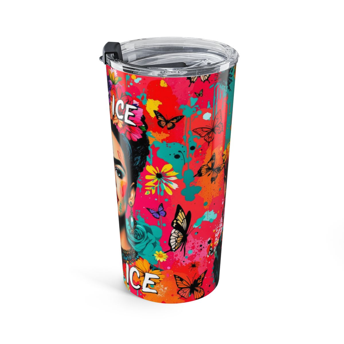 Vibrant Colorful Face Art with Butterflies Tumbler