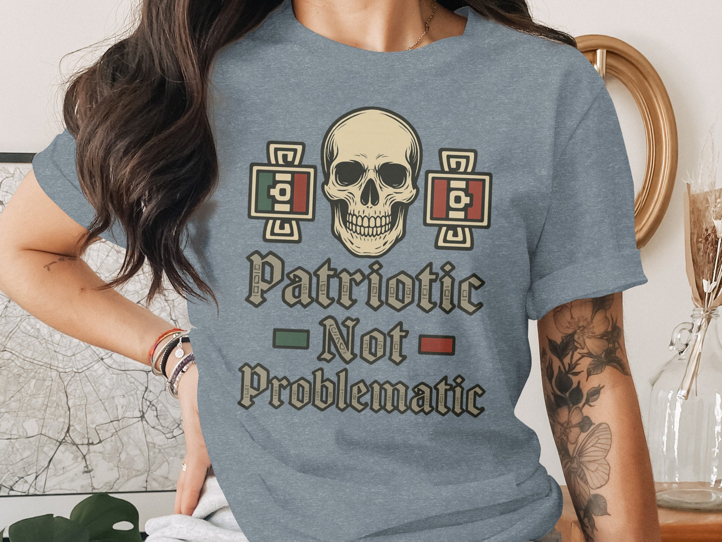 Patriotic Not Problematic Skull Graphic Tee for Men