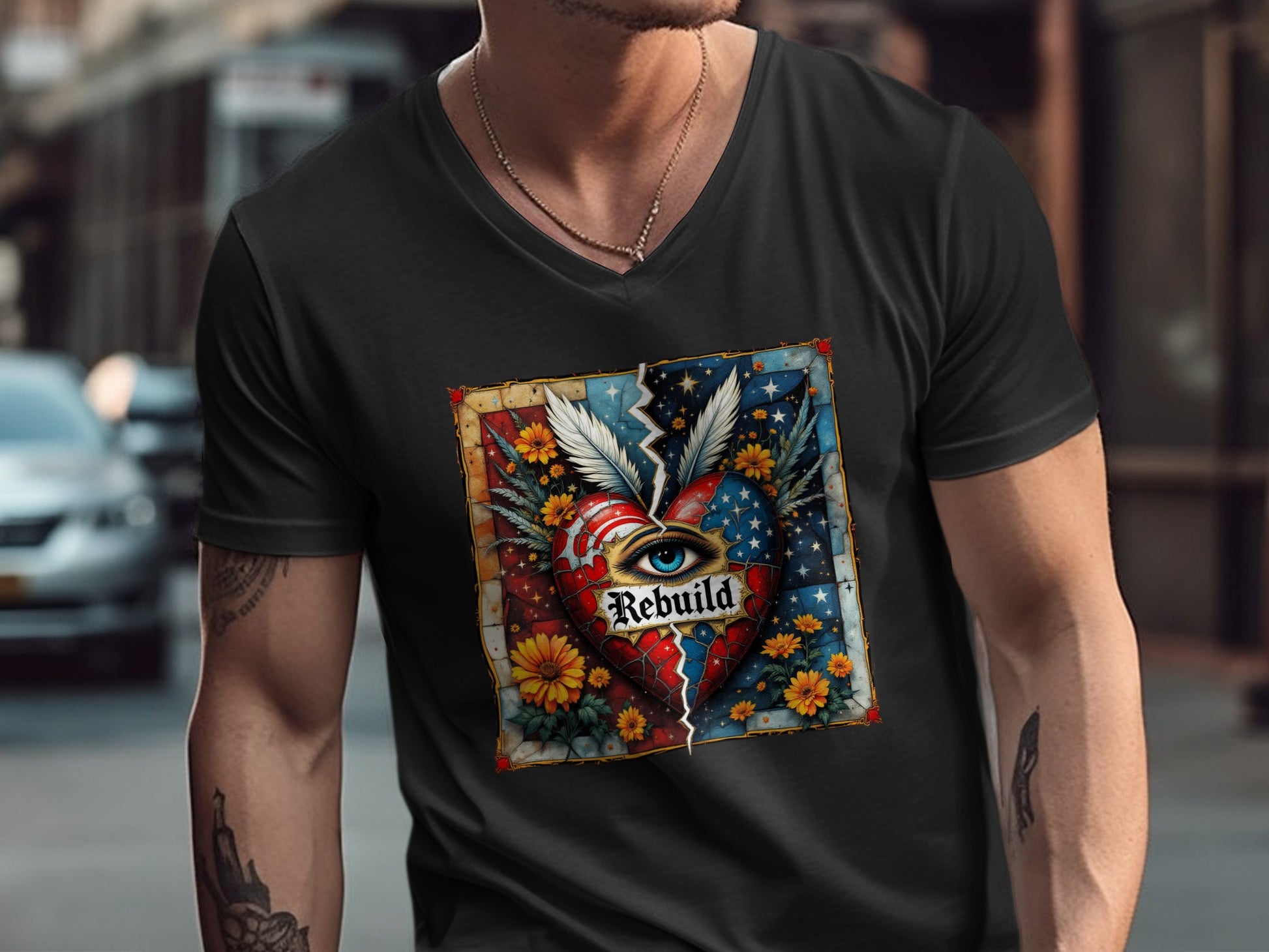 Rebuild Heart Graphics on Black T-Shirt product