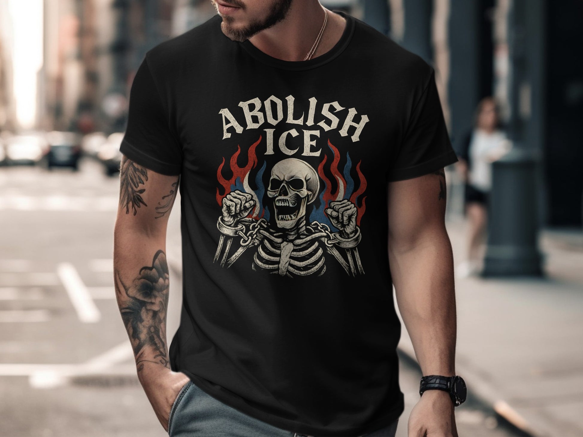 Abolish ICE Skeleton Artwork Men's Graphic T-Shirt product