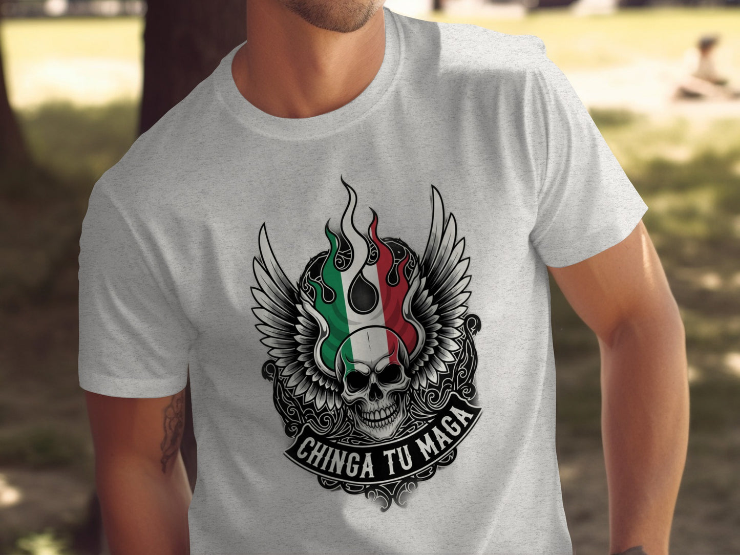 Chinga Tu Maga Skull Flame Wings Graphic T-Shirt