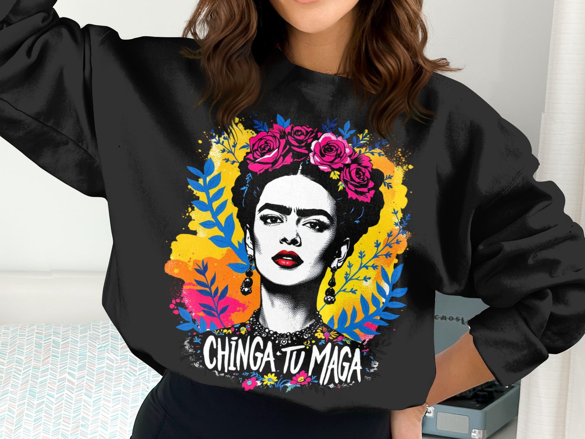 Chinga Tu Maga Design On Vibrant Art Printed Sweatshirt product