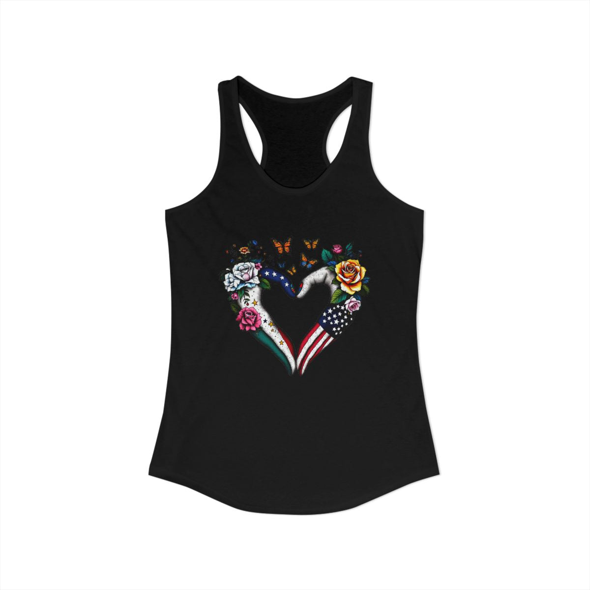 Heart Shaped Floral and Patriotic Design Tank