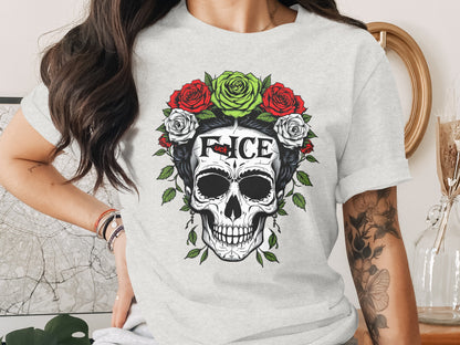 Skull with Roses Graphic Tee Shirt product type