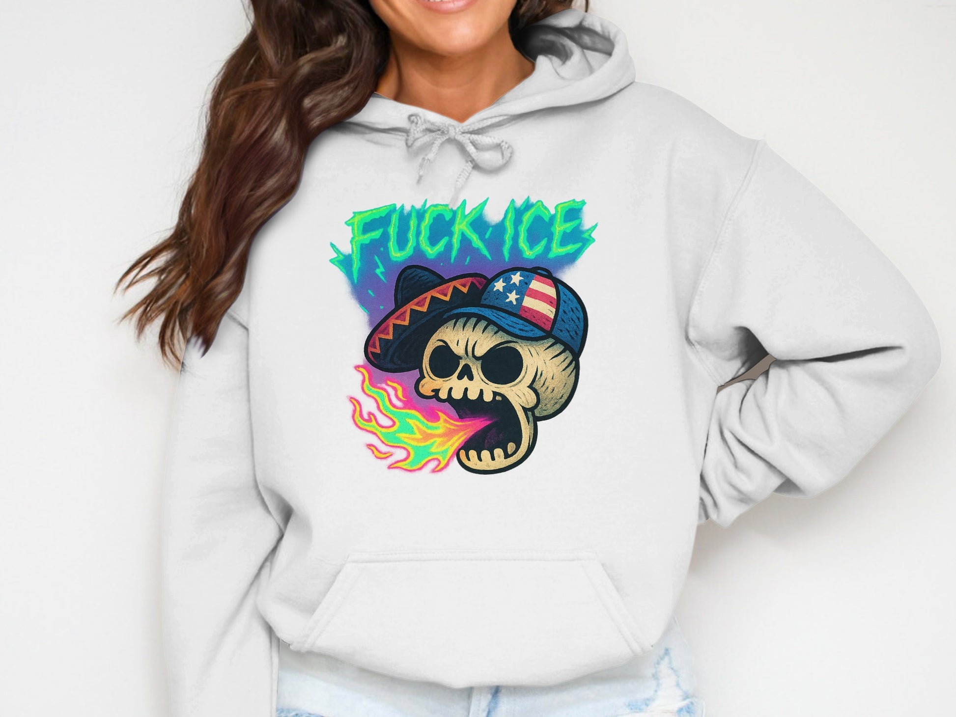Skull with Hat and Flames Graphic Hoodie product type