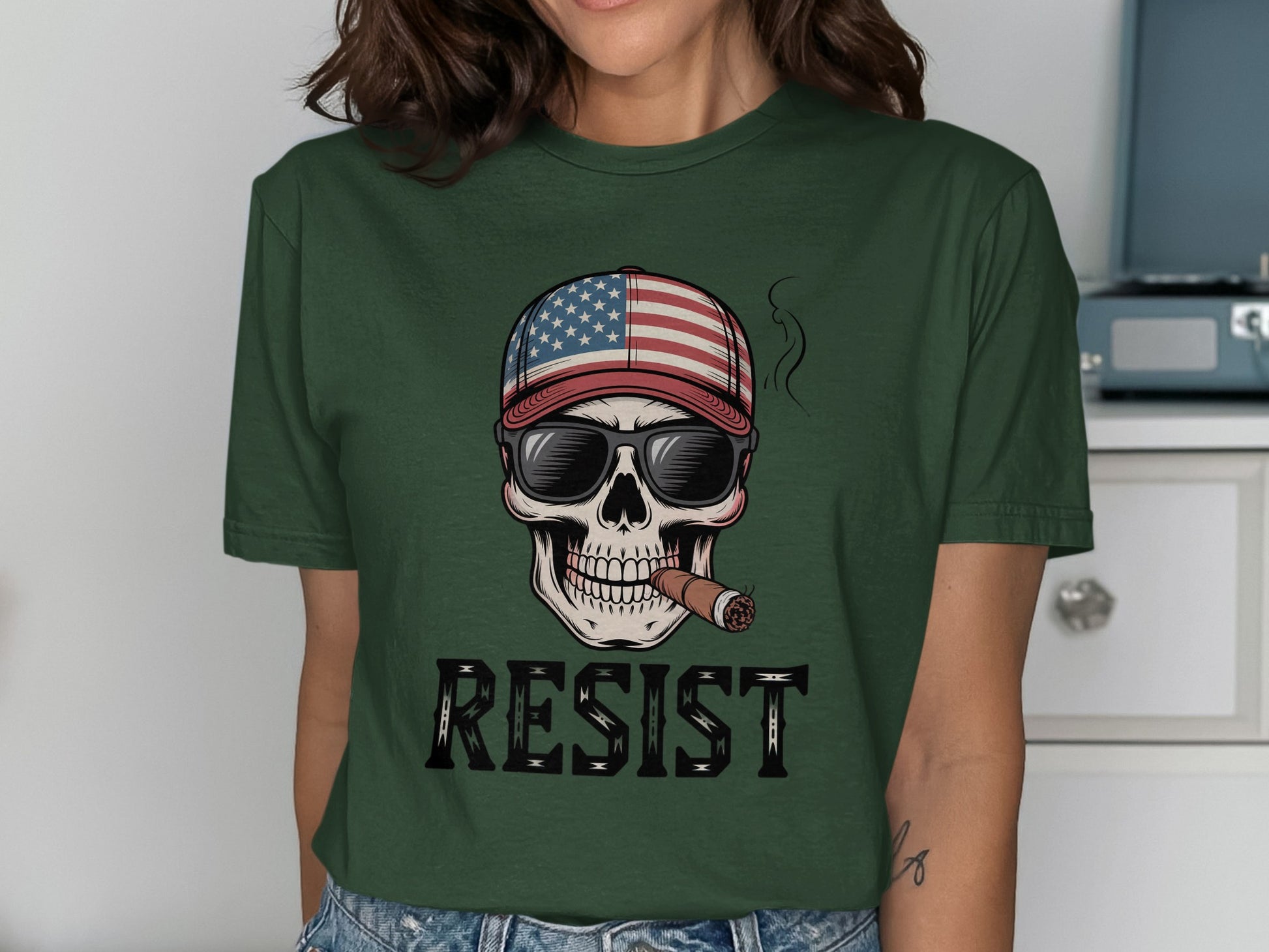 American Flag Hat Skull Resist Design T-Shirt product