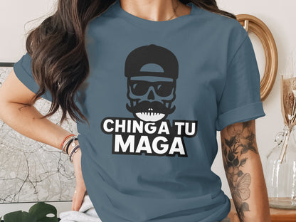 Chinga A Tu Maga Skull with Hat Graphic Tee