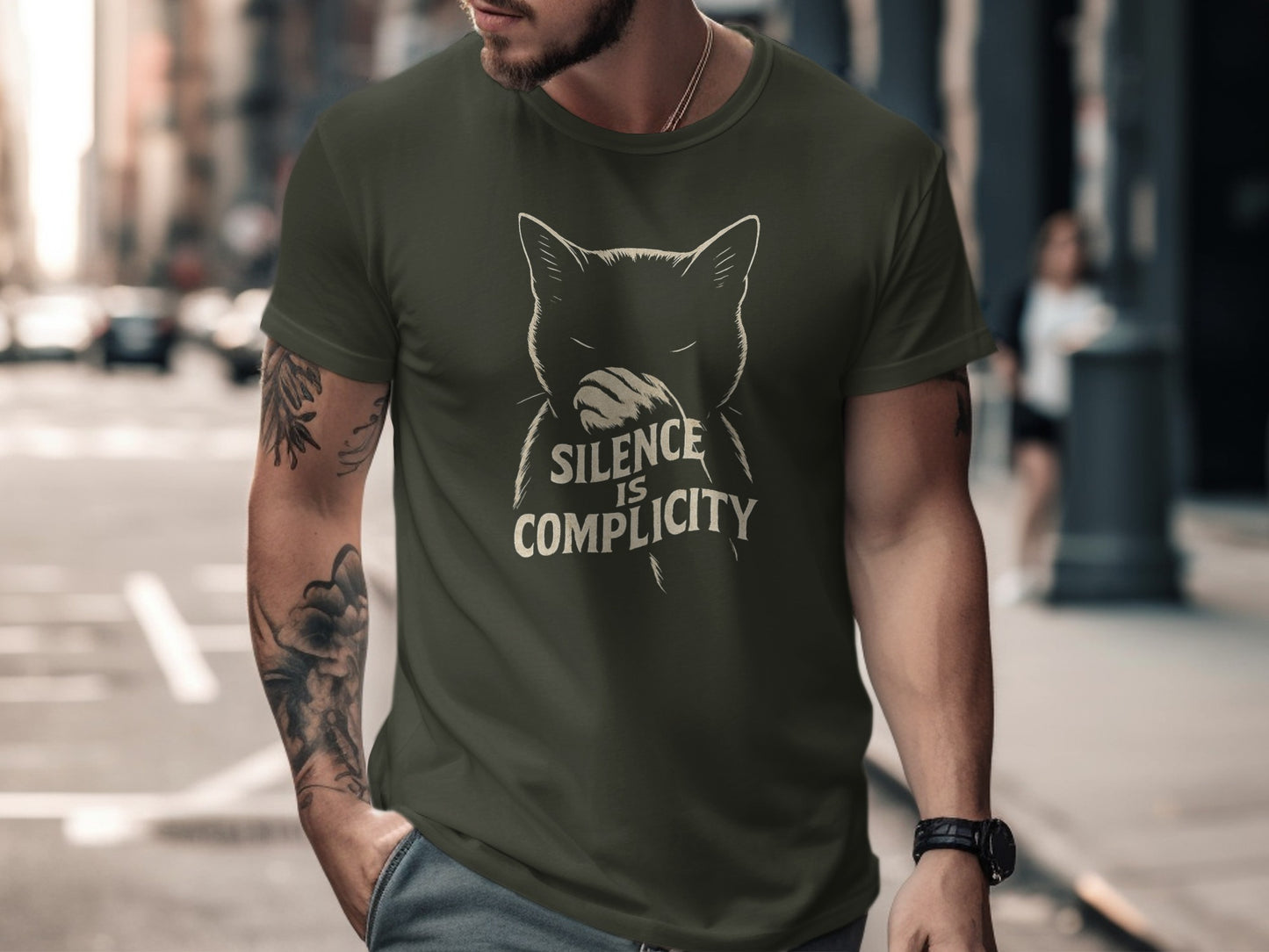 Silence Is Complicity Cat Graphic Design Shirt