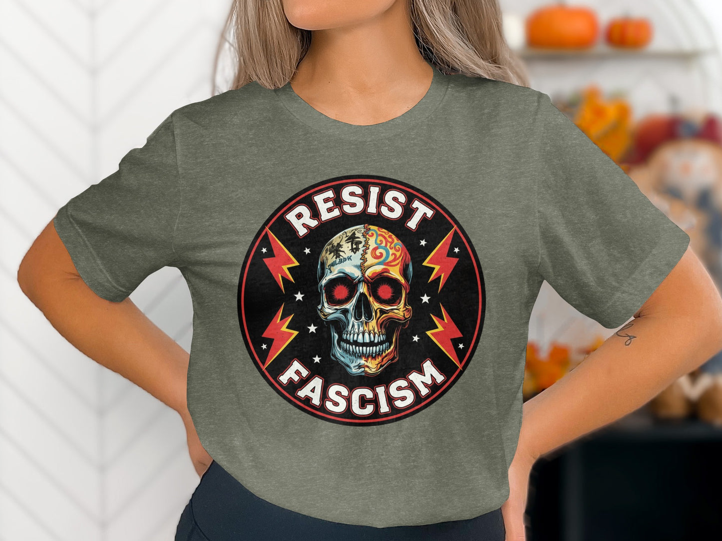 Resist Fascism Skull Design Graphic T-Shirt product type