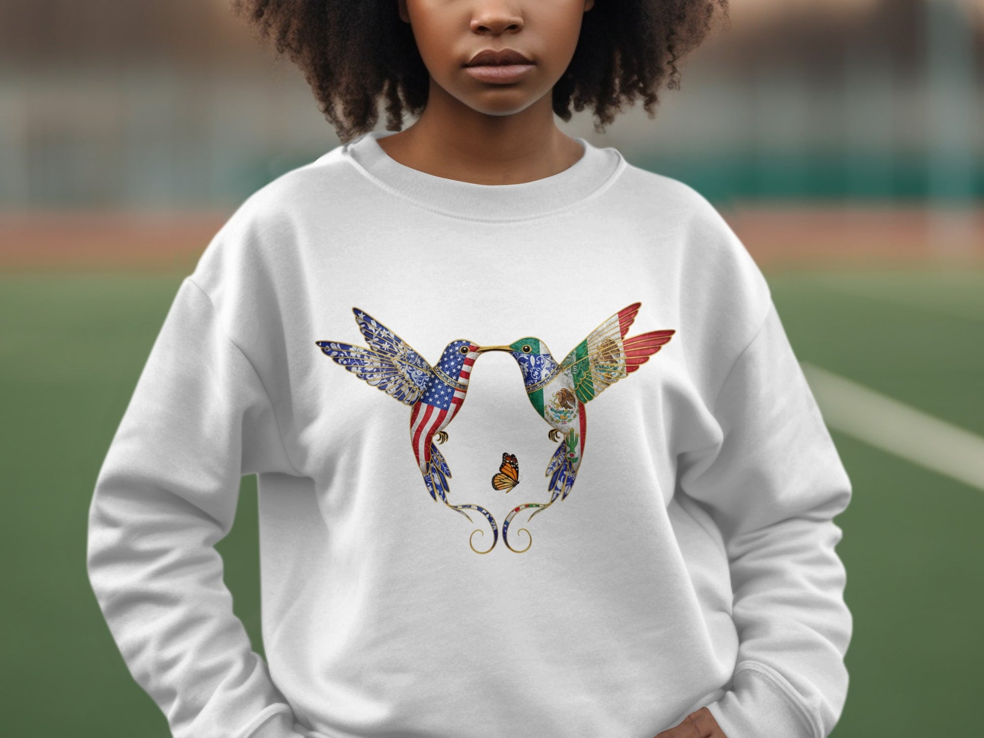 Colorful Hummingbird Design Printed Sweatshirt