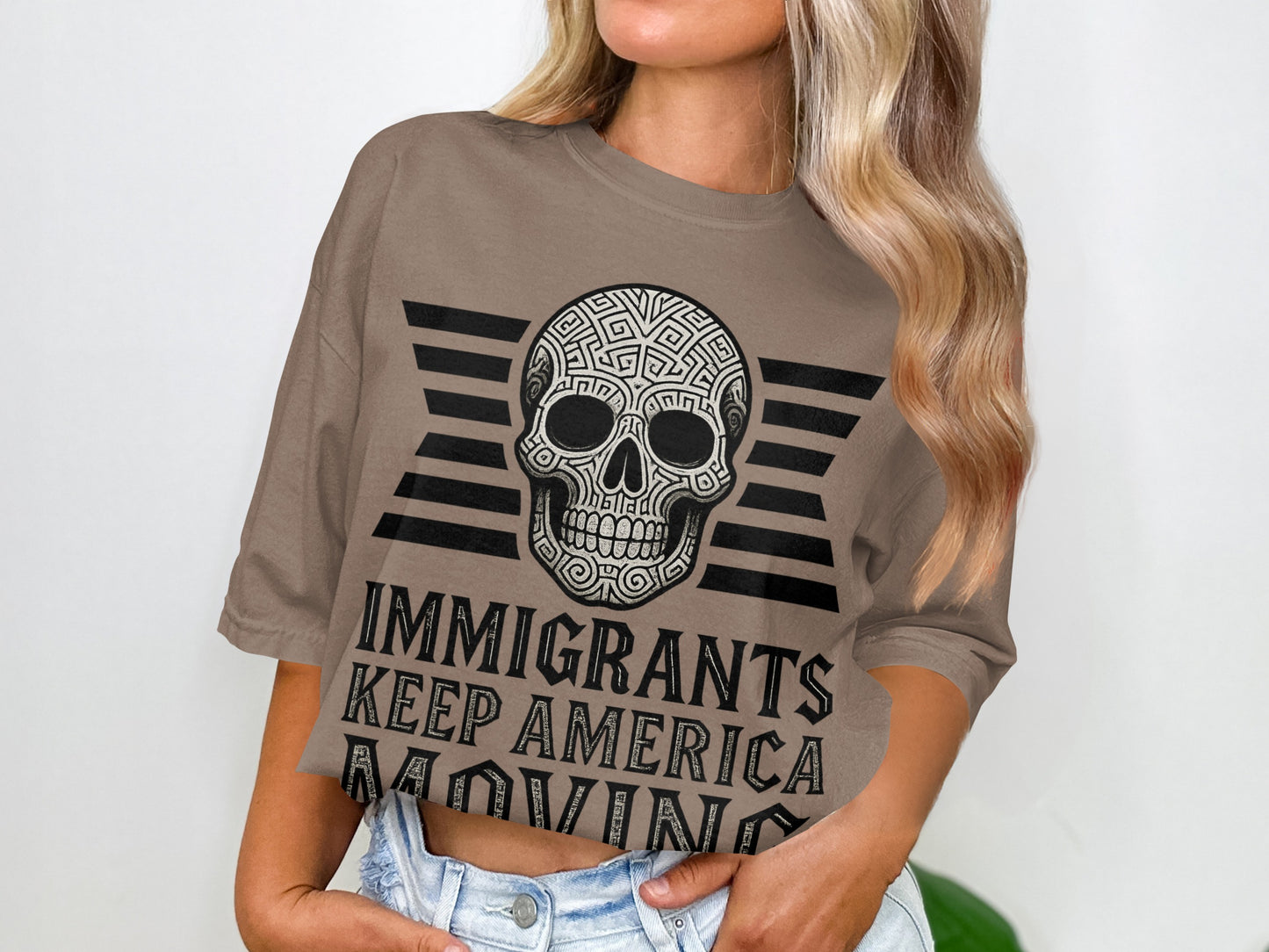 Immigrants Keep America Moving Skull T-Shirt