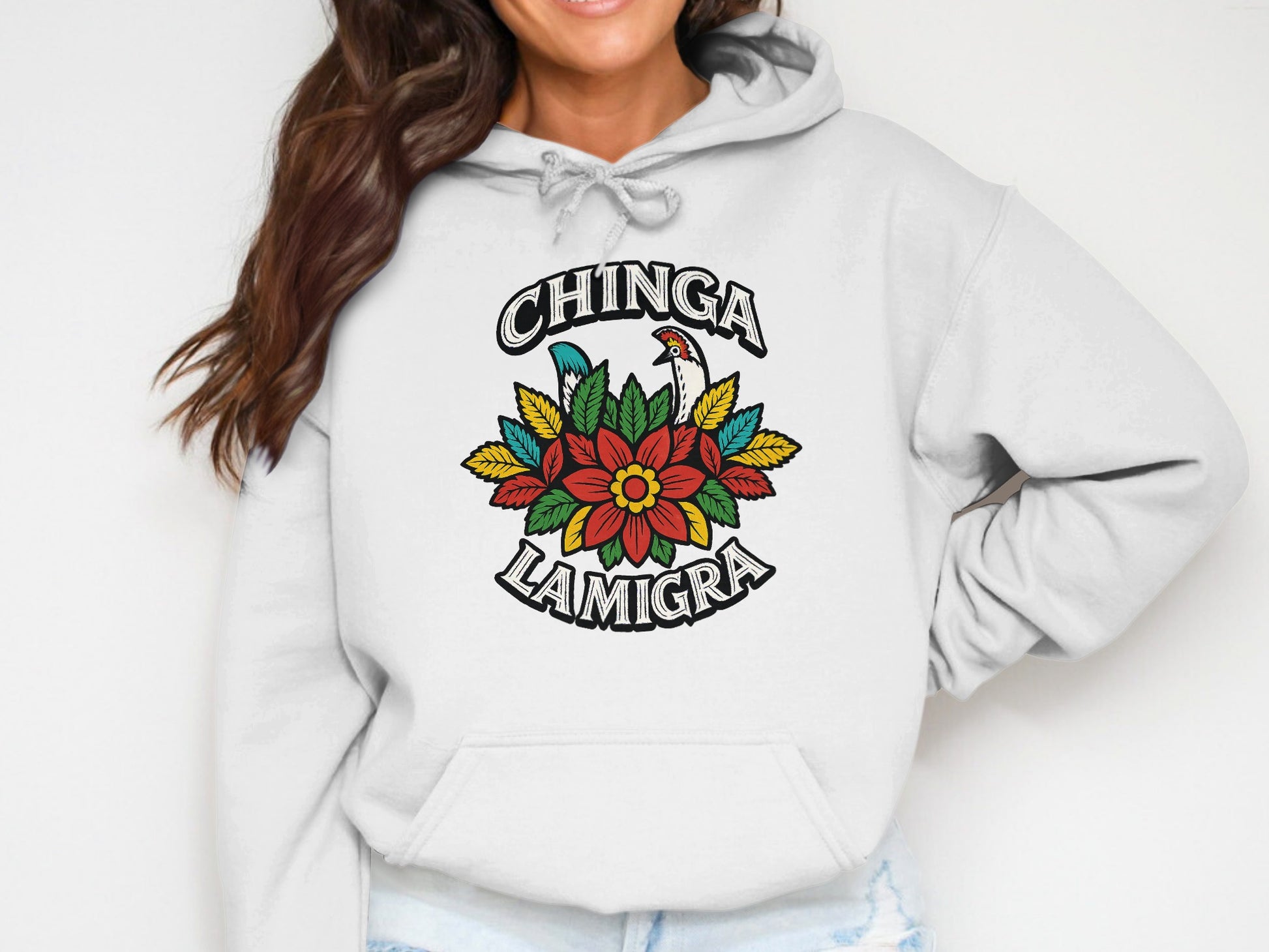 Vibrant Floral Design Chinga La Migra Hoodie product