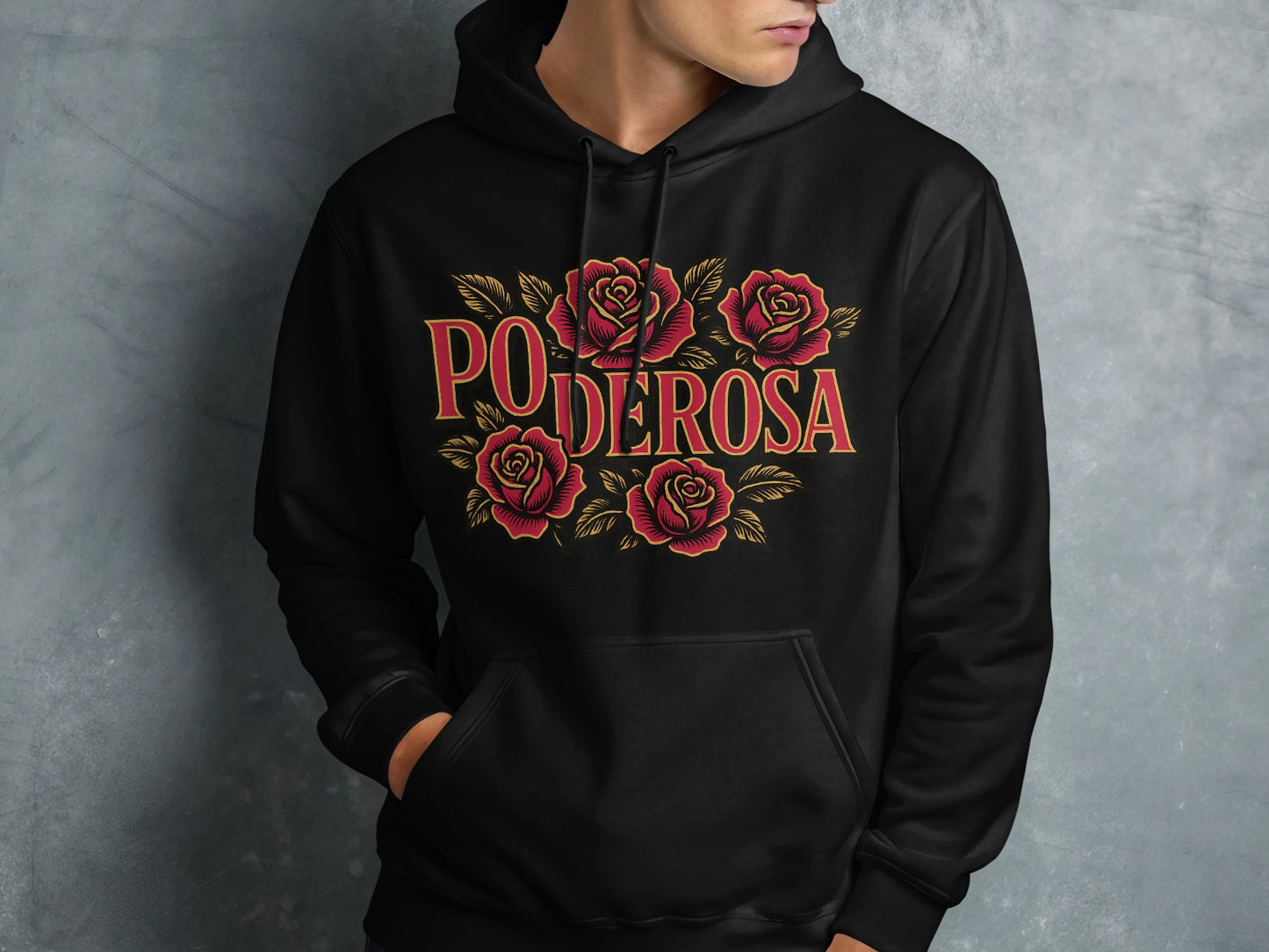 Bold Black Hoodie with Vibrant Red Rose Design product