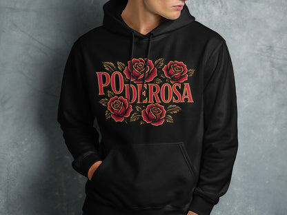 Bold Black Hoodie with Vibrant Red Rose Design product