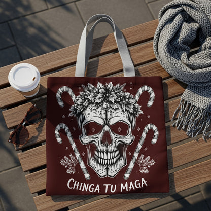 Chinga Tu Maga Skull with Candy Canes Tote Bag