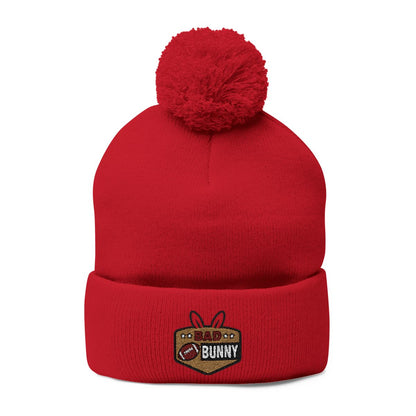 Bad Bunny Red Pompom Embroidered Beanie Hat