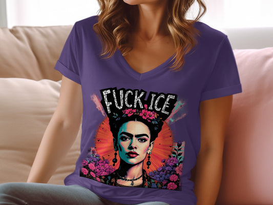 Fuck Ice Graphic Tee with Frida Kahlo Design