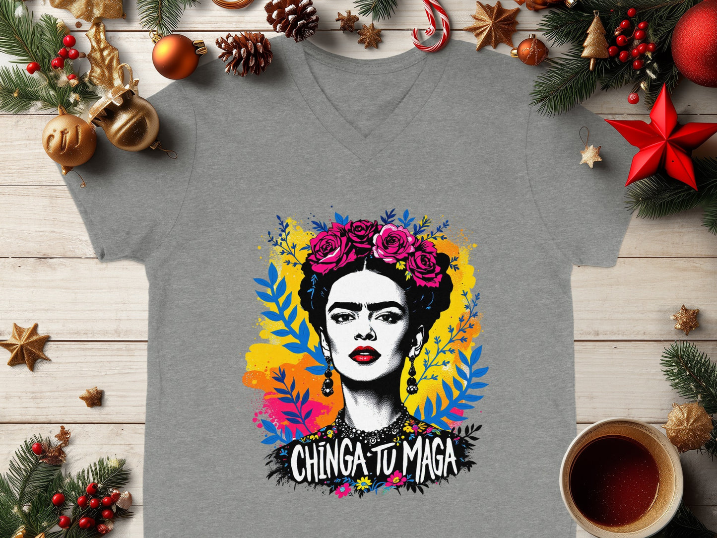 Chinga Tu Maga Graphic V Neck T Shirt