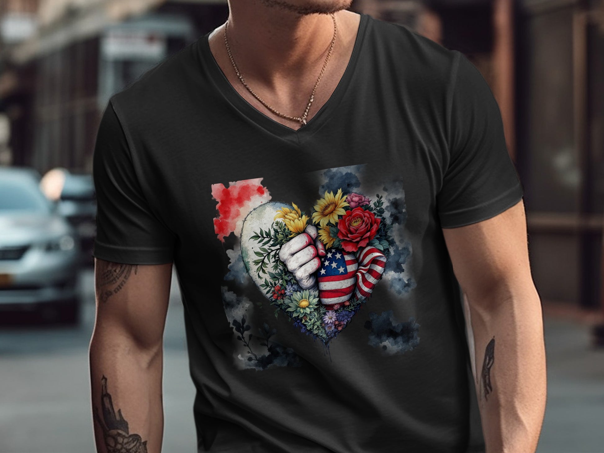 Patriotic Floral Heart Design Men's T-shirt product
