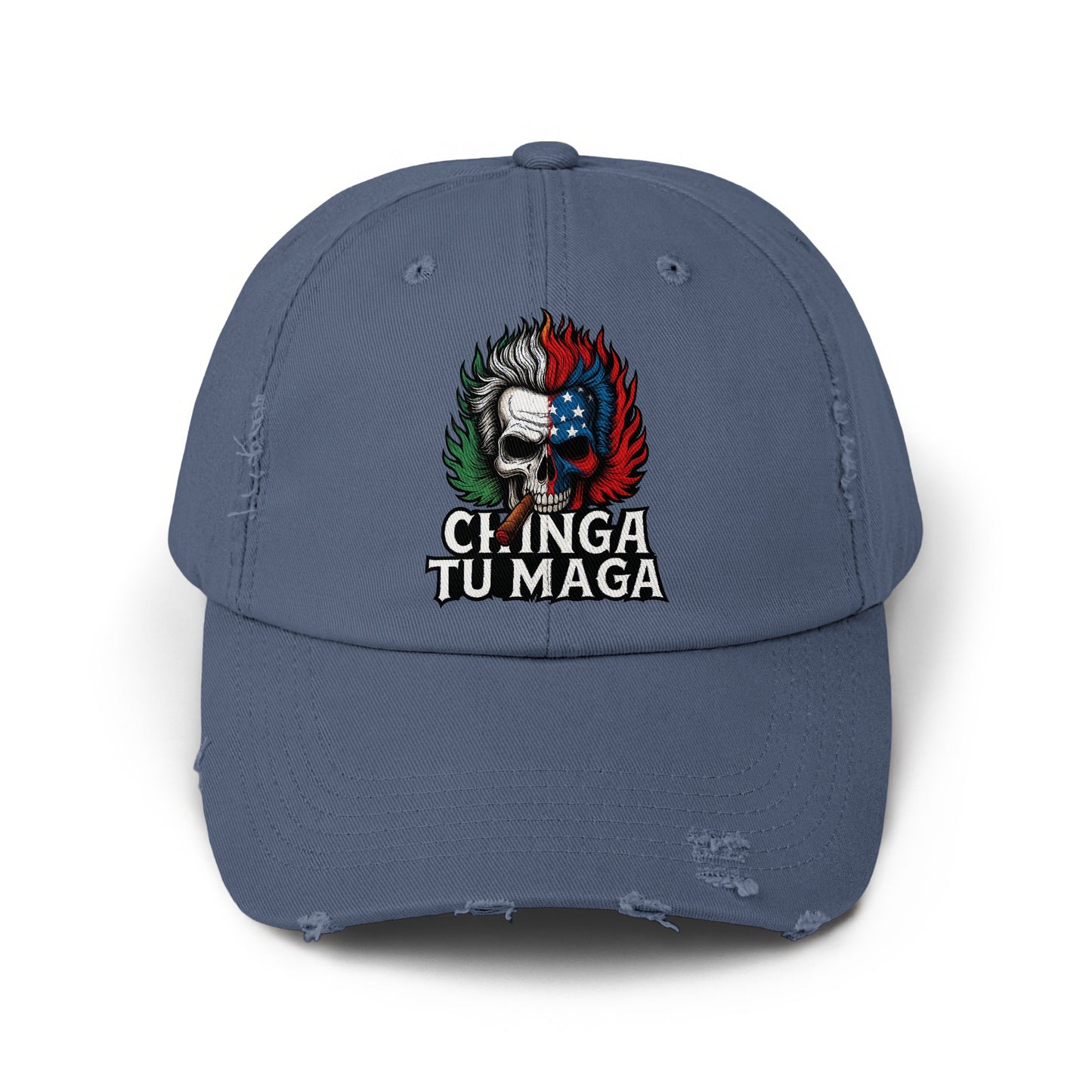 Chinga Tu Maga Embroidered Skull Blue Cap product type