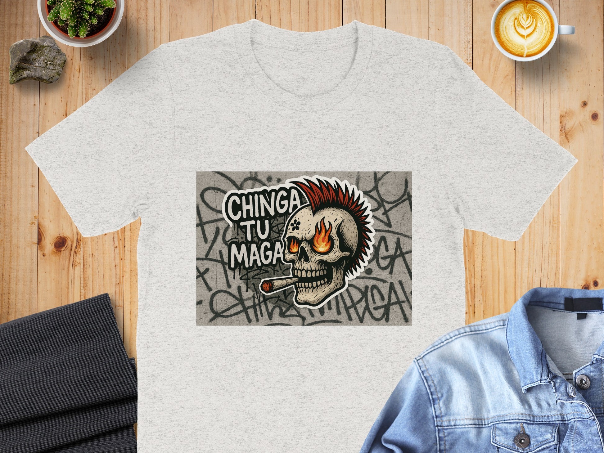 Edgy Skull Design Chinga Tu Maga Graphic T Shirt Product
