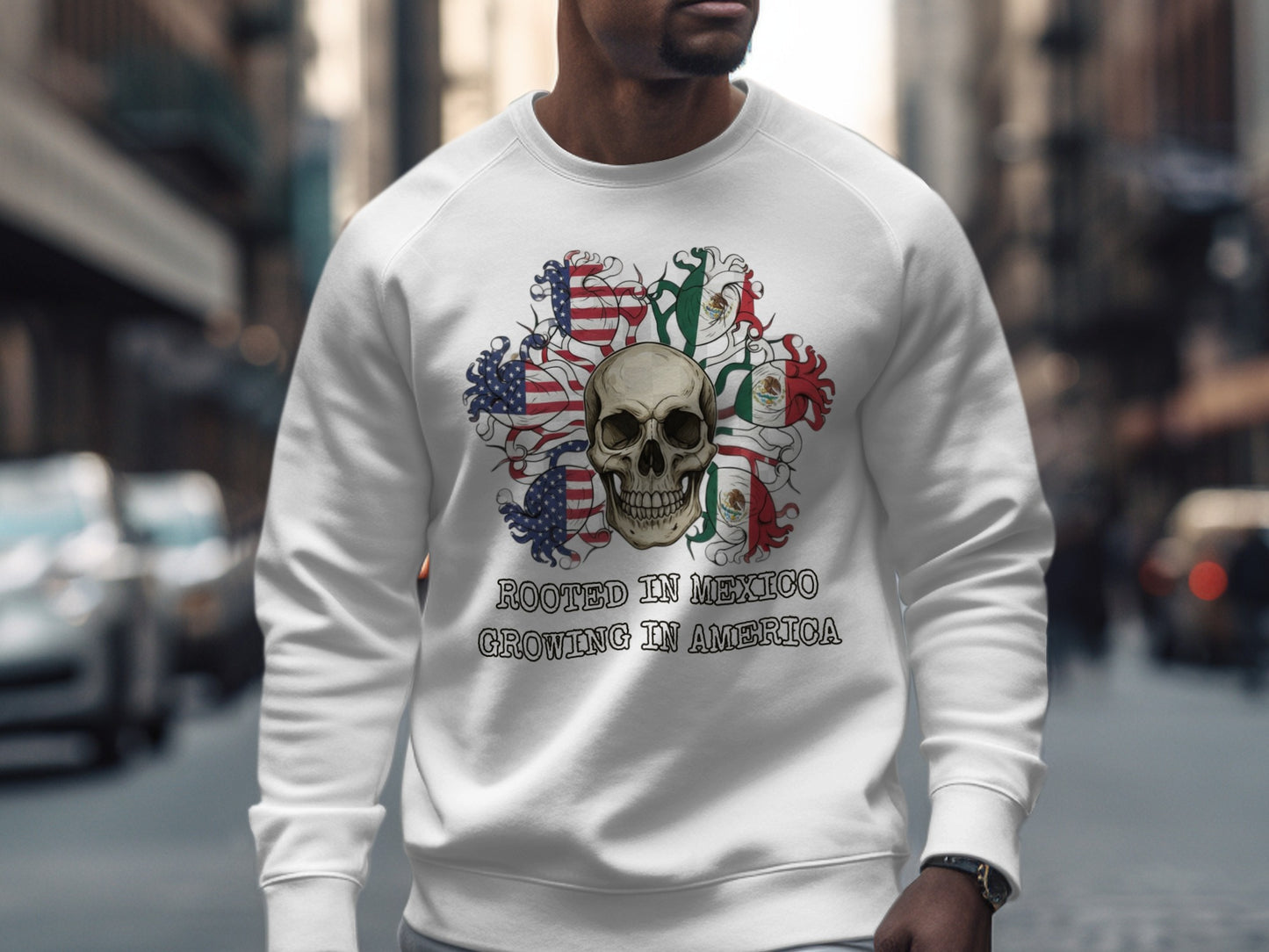 Rooted in Mexico Growing in America Skull Graphic