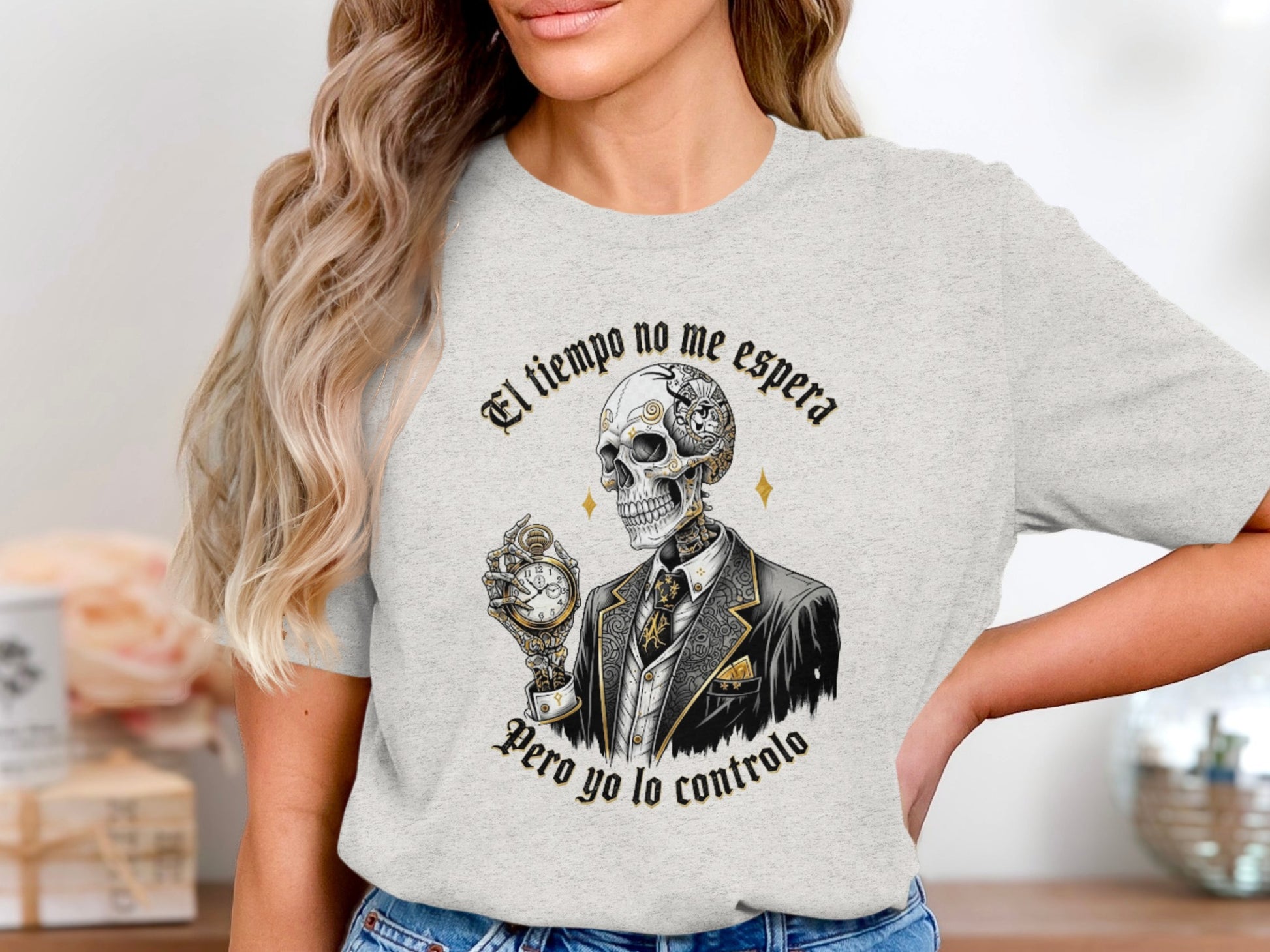 Skeleton Clock Design Tee Shirt Day of the Dead product