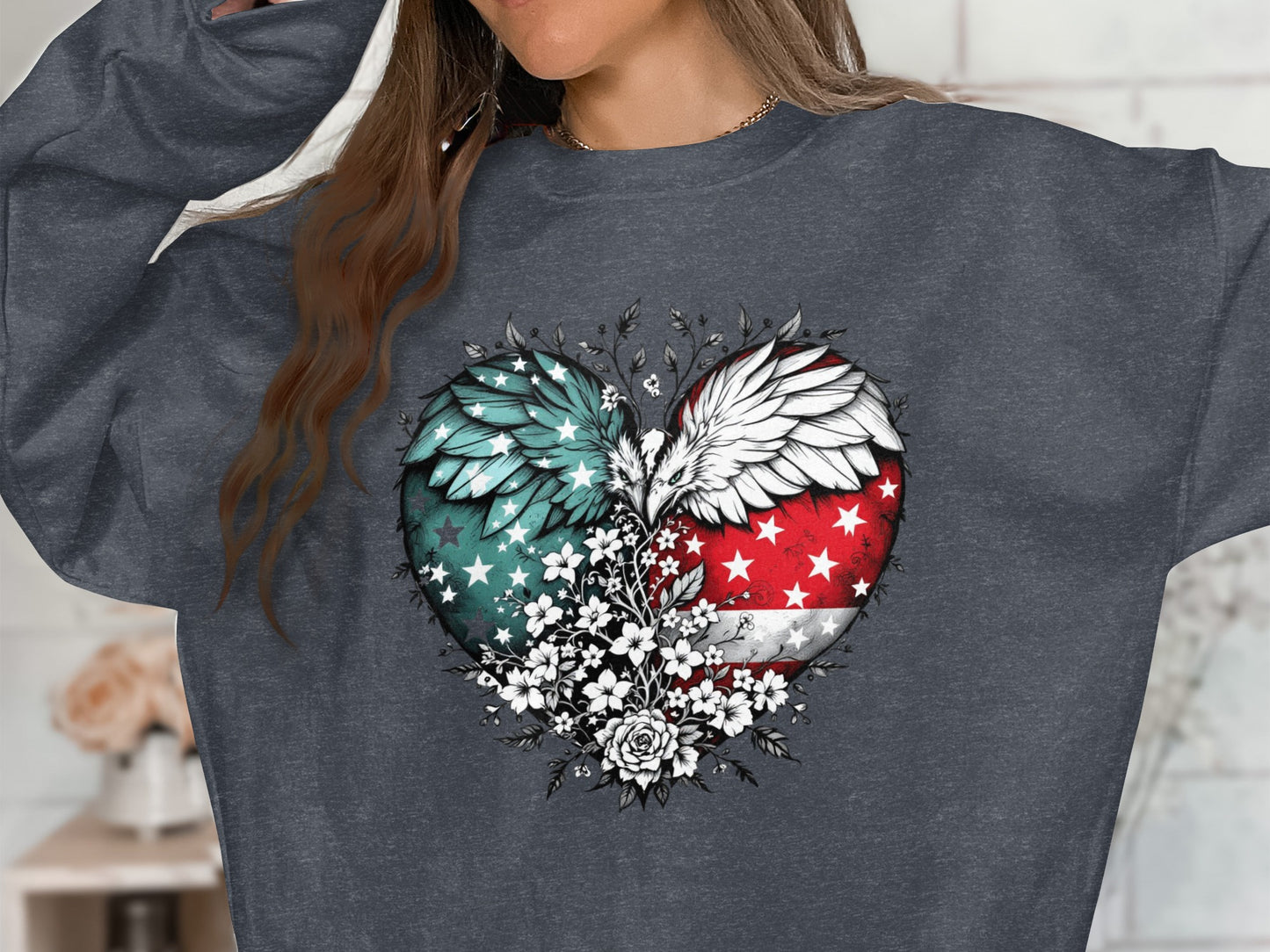 Heart with Wings and Flowers Design on Shirt product