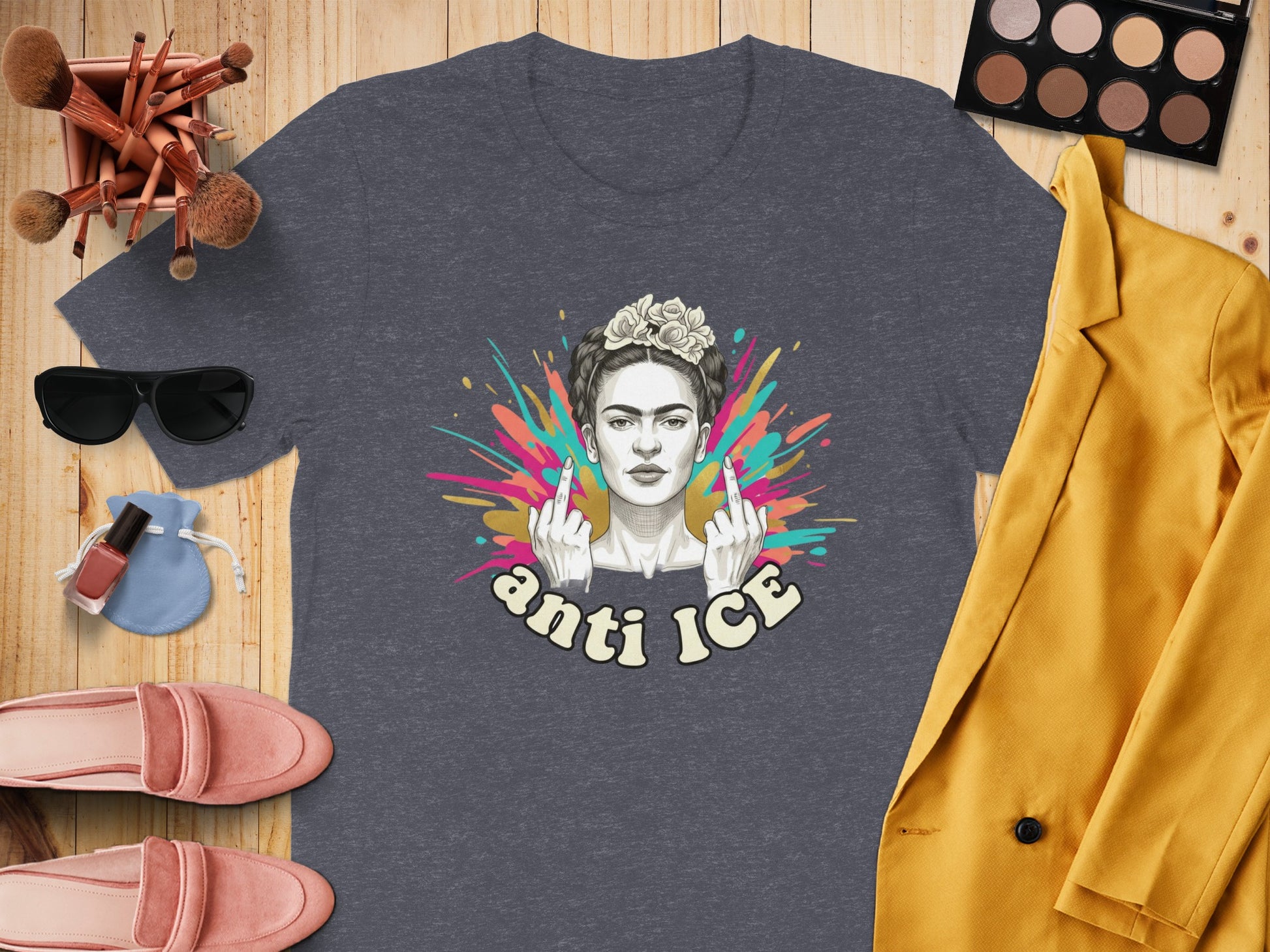 Vibrant anti ICE graphic t-shirt with bold design