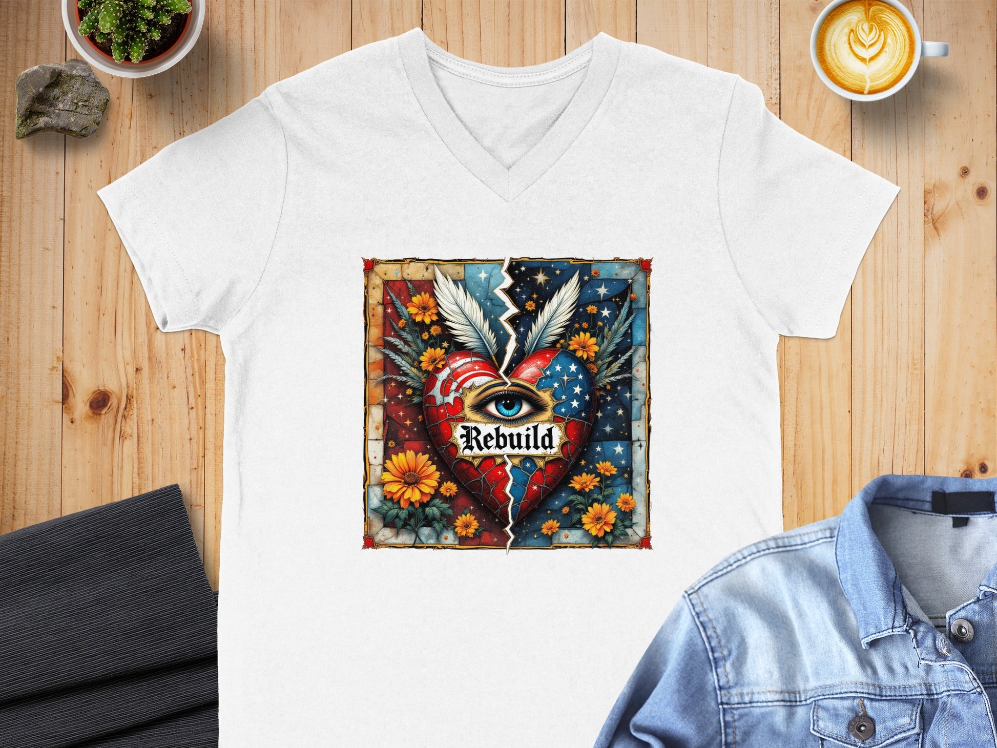 Rebuild Eye Design Heart Wings Graphic T-shirt product