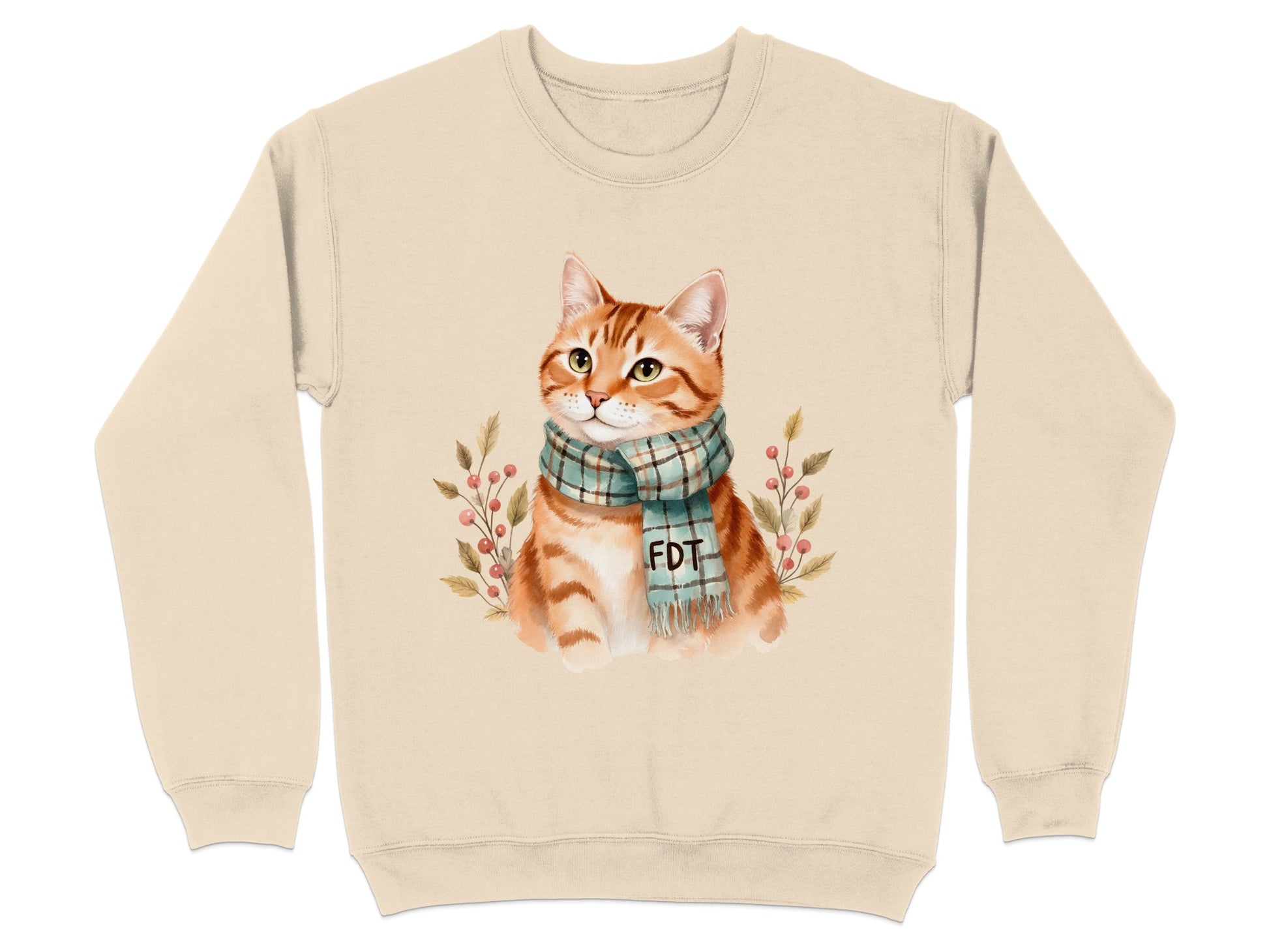 Cozy Cat with Scarf Design Warm Sweatshirt