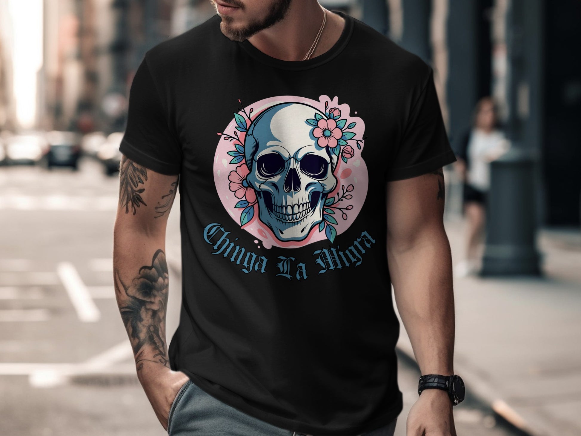 Chinga La Minga Skull Design Graphic T-Shirt product type