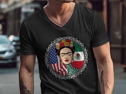 Frida Kahlo Fusion Art V-Neck T-Shirt