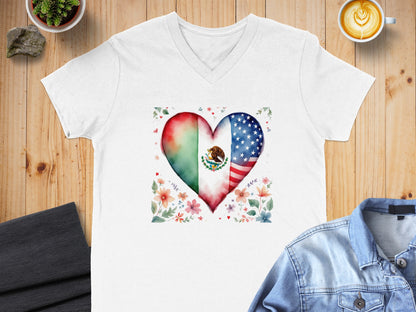 Mexican American Heart Design V-Neck T-Shirt product
