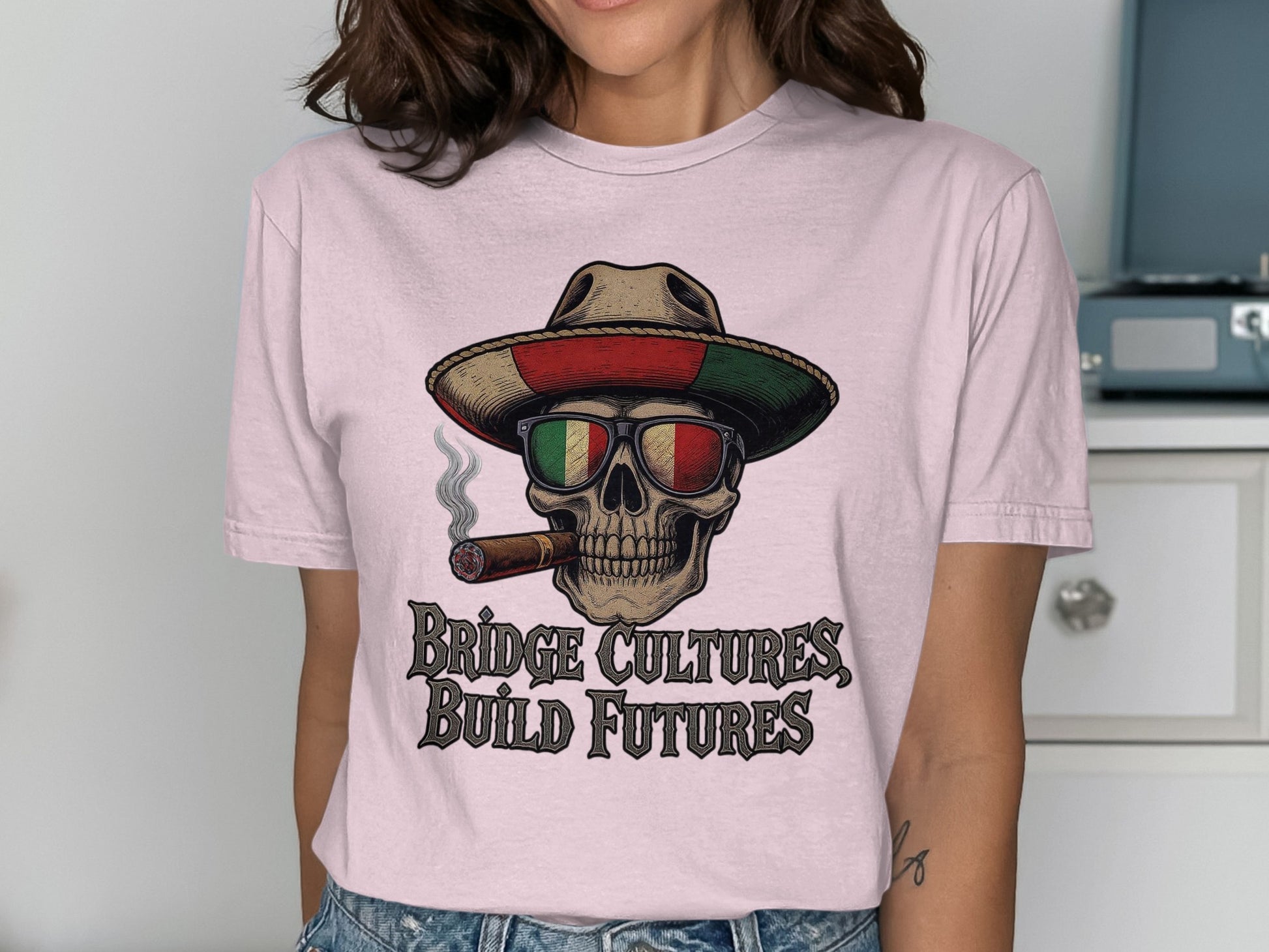 Bridge Cultures Build Futures Skull T-shirt product type