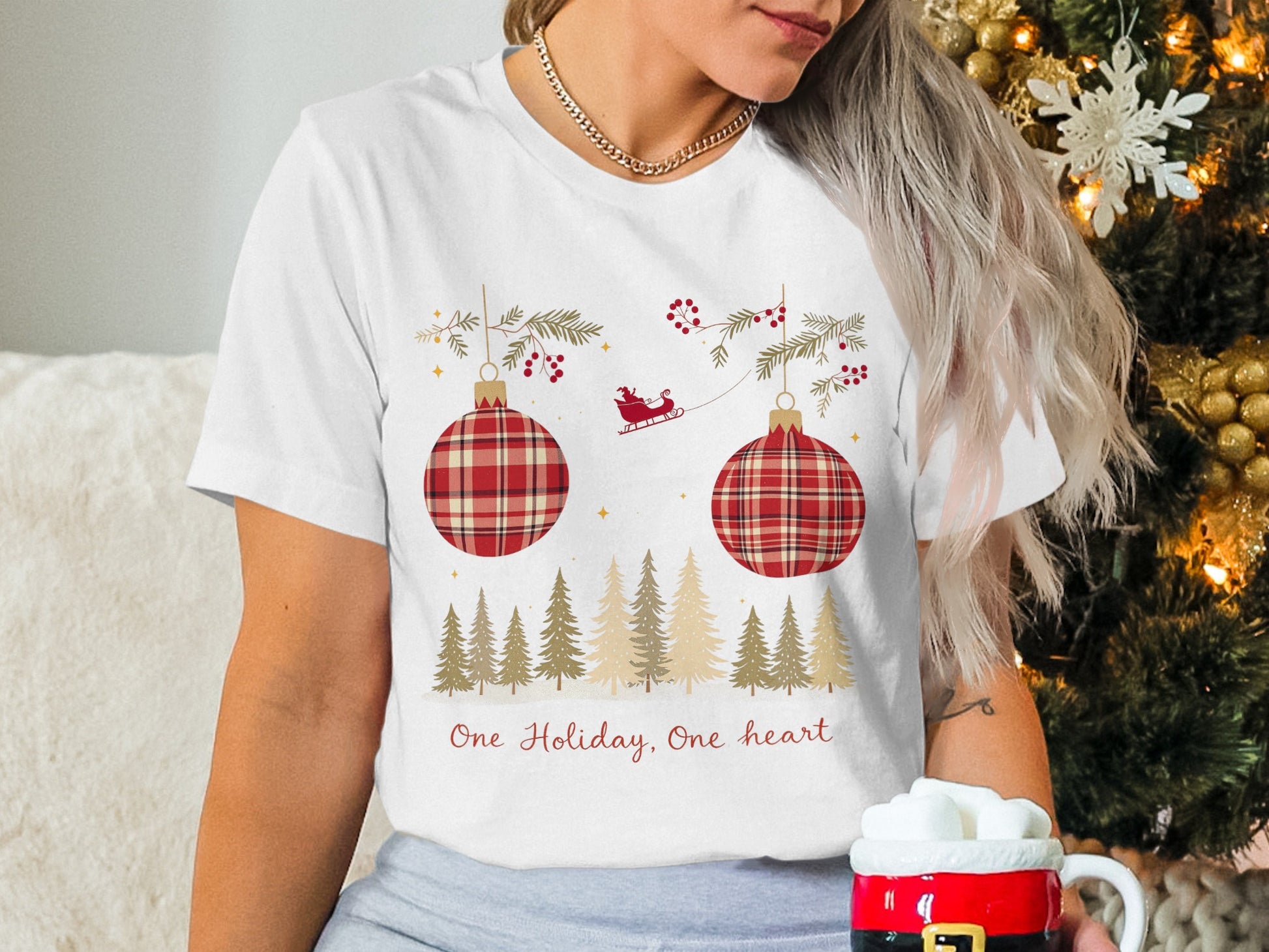 Festive Christmas Shirt One Holiday One Heart Design