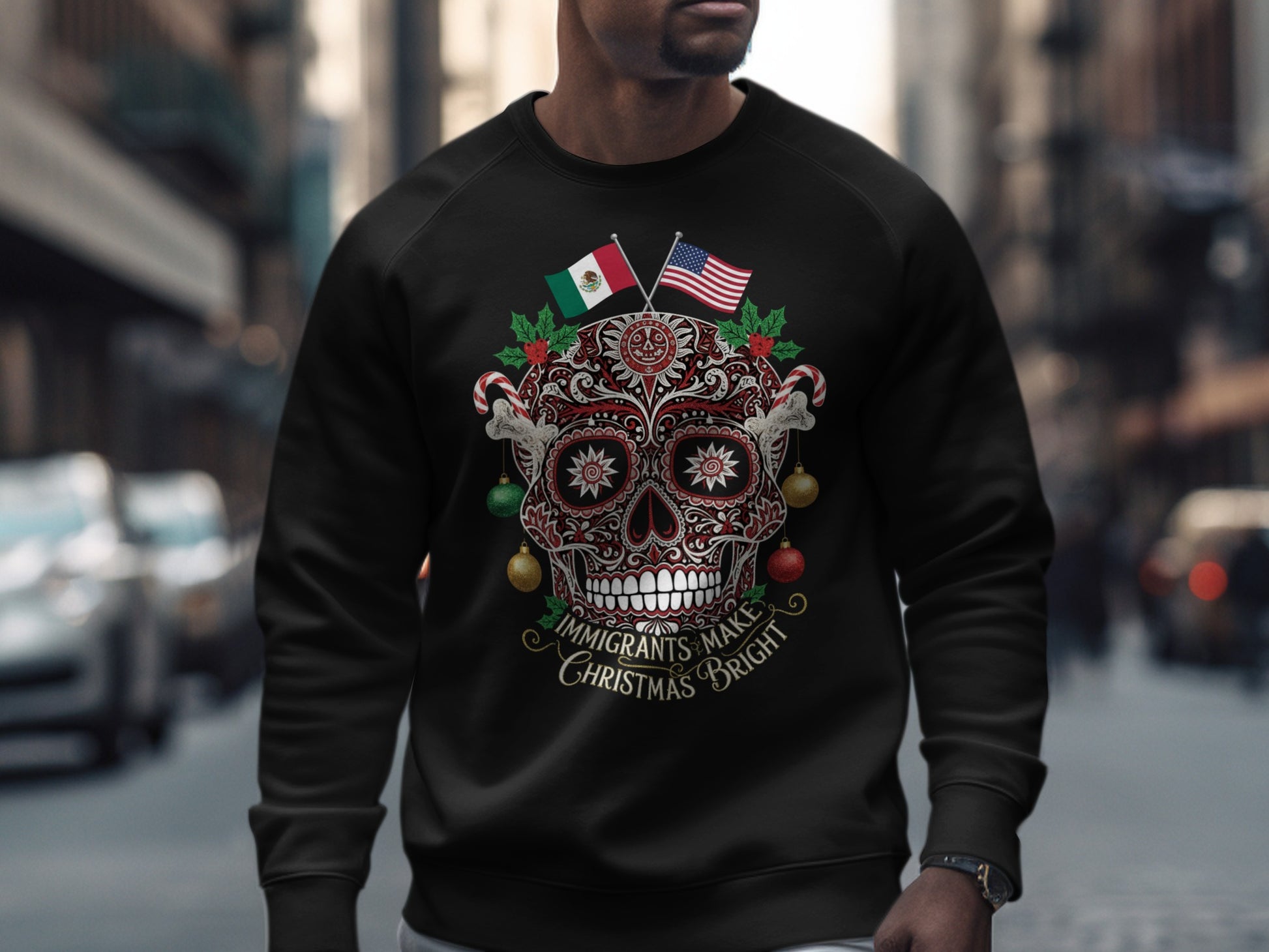 Immigrants Make Christmas Bright Skull Sweatshirt