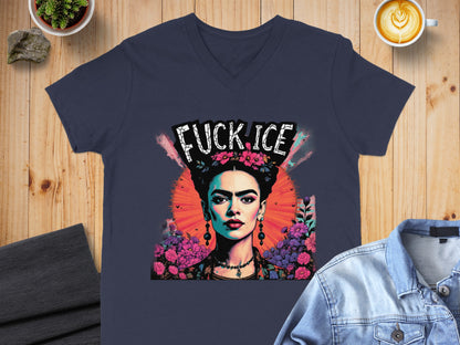 Vibrant Frida Kahlo Fuck Ice statement shirt