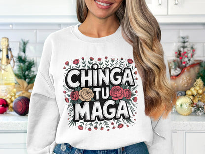 Chinga Tu Maga Floral Graphic White Sweatshirt product