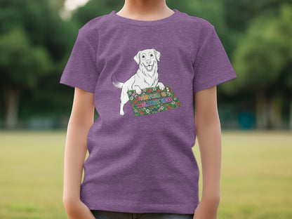 Welcoming Labrador with Floral Doormat Design Shirt