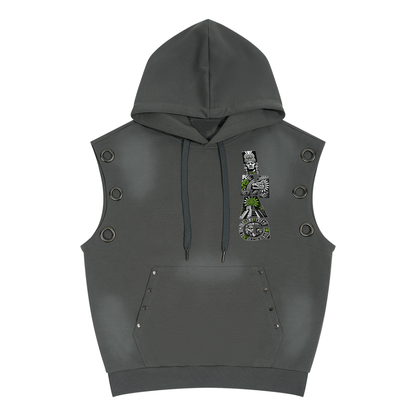 Unisex Vintage Wash Sun Fade Sleeveless Hoodie