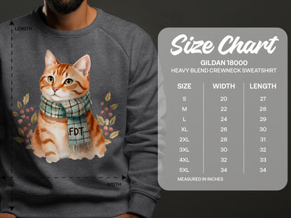Cozy Cat Wearing Plaid Scarf Heavy Blend Sweatshirt