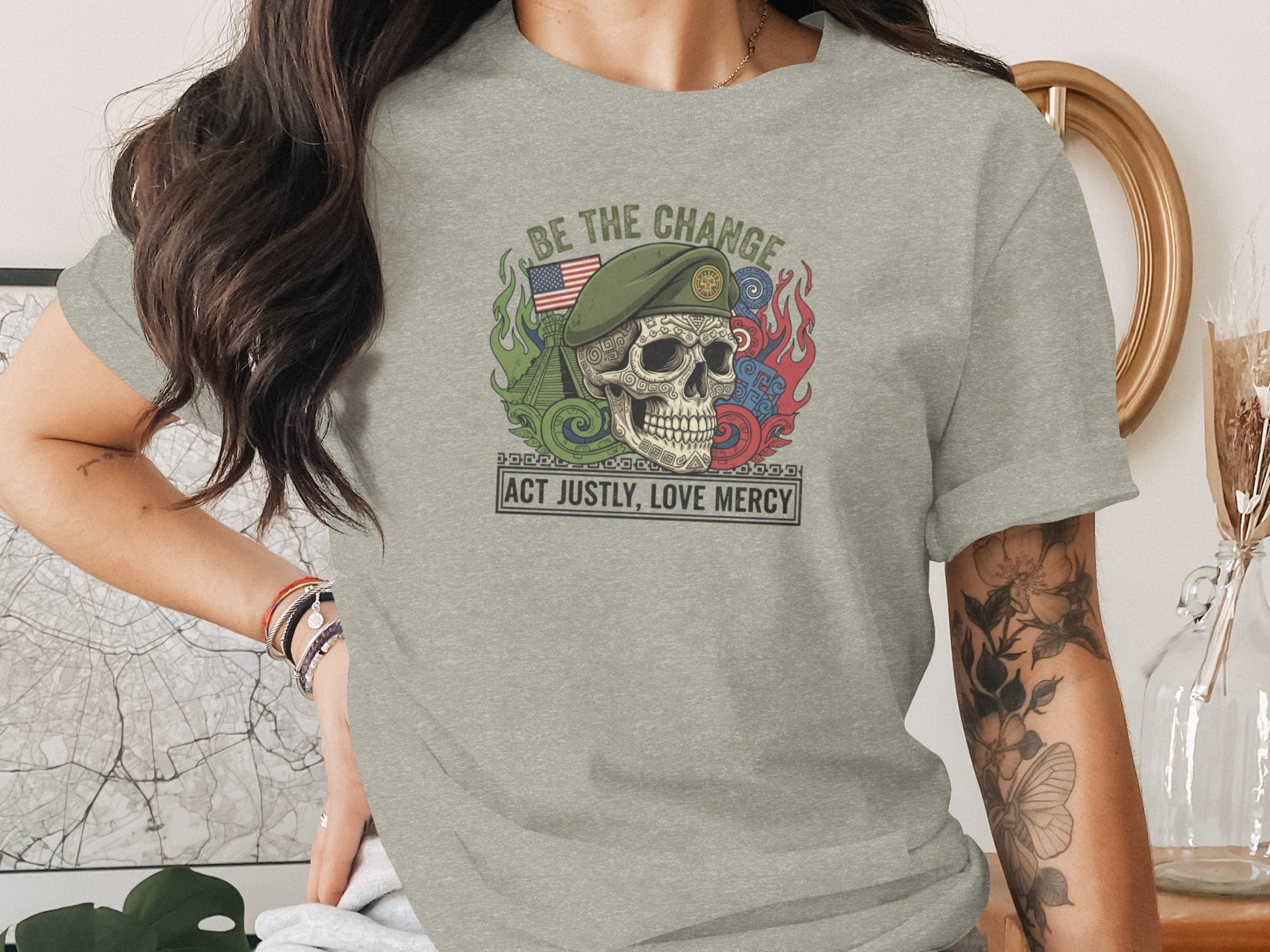 Be the Change Act Justly Love Mercy Skull T-shirt