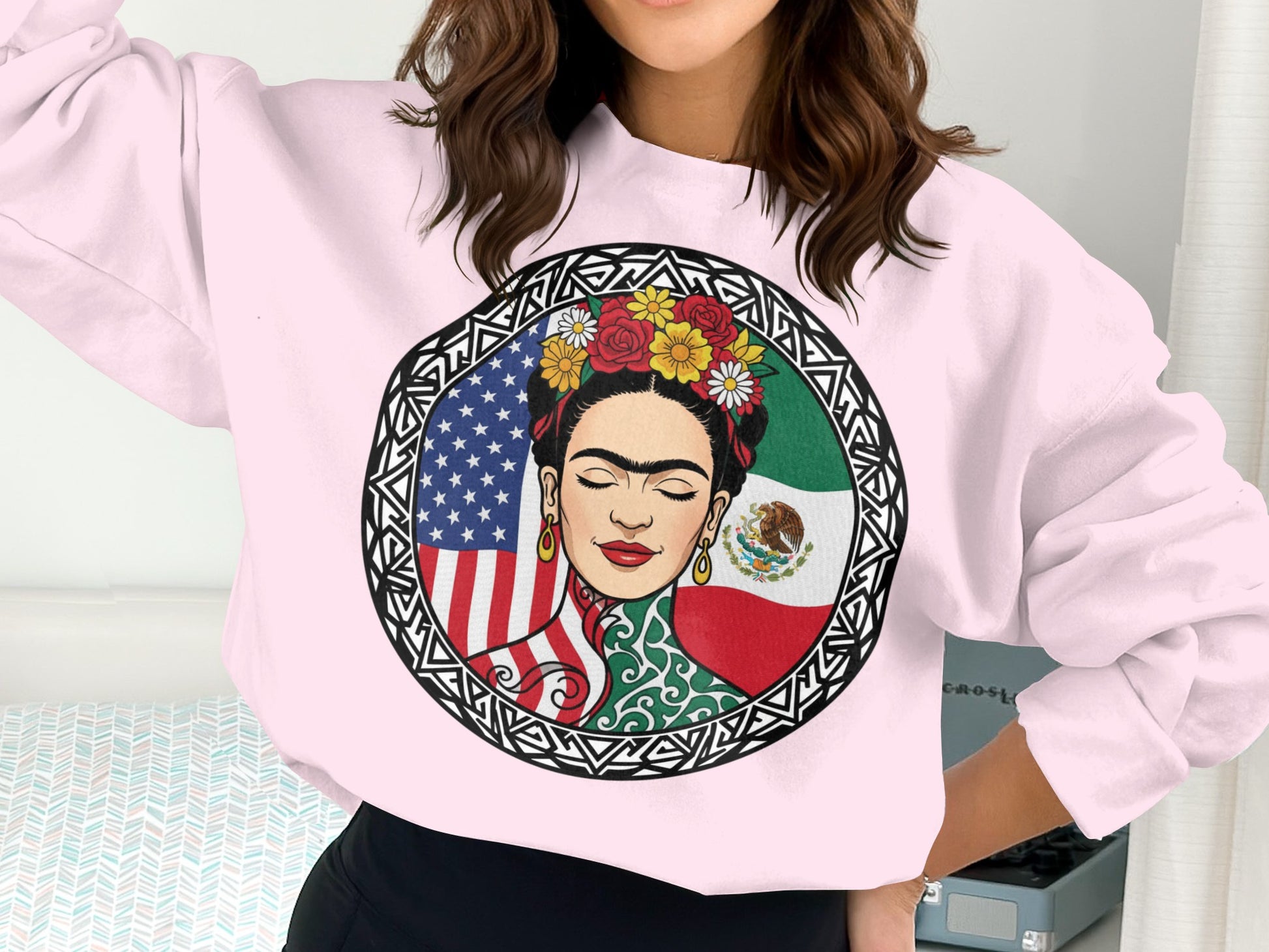 Frida Kahlo Graphic Sweatshirt with Flag Design