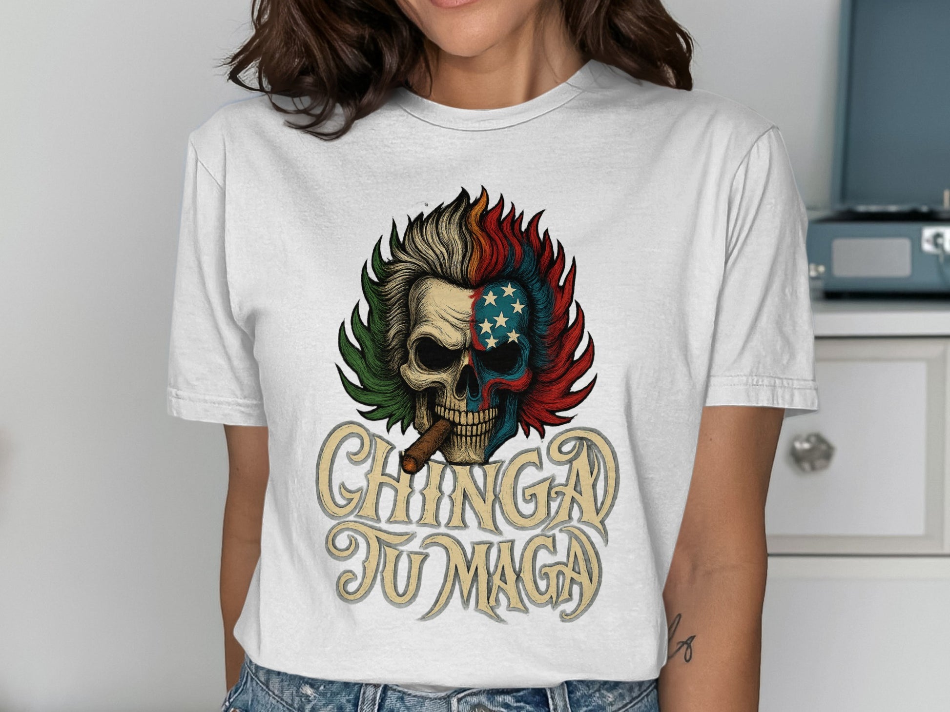 Chingad Tu Maga Skull Design White T-shirt product type
