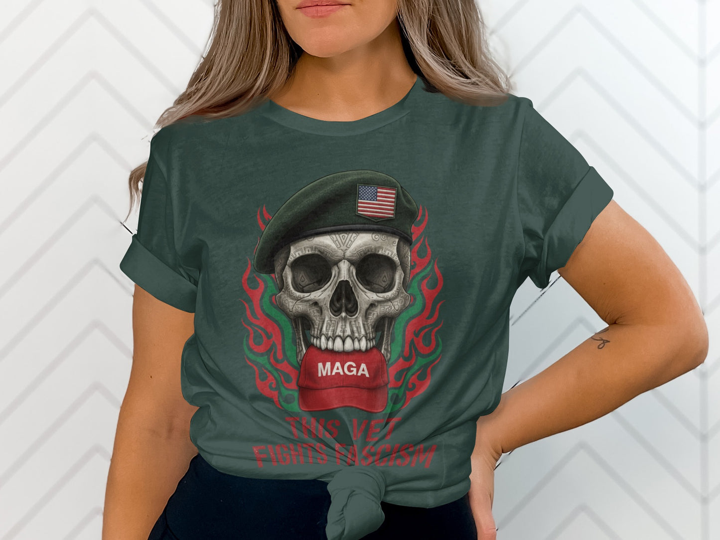 This Vet Fights Fascism Skull Soldier T-Shirt